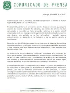 Policía chilena reconoce que debe reformar sus acciones