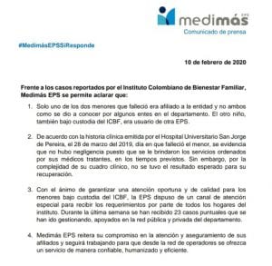 ICBF y Medimás señalados por la muerte de dos niños en Pereira