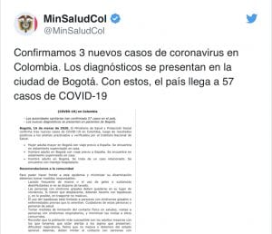 MinSalud reporta tres nuevos casos de Covid-19 en Bogotá