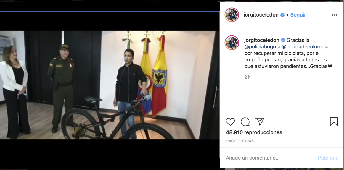 Policía recupera bicicleta robada a Jorge Celedón
