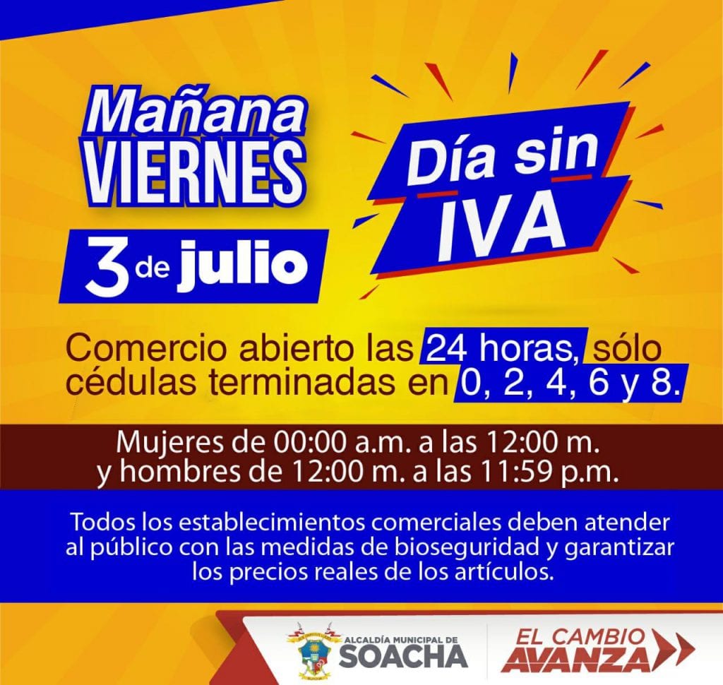 Nuevo Día Sin IVA en Soacha se realizará con pico y cédula