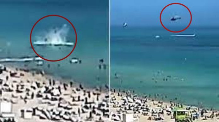 Un helicóptero se estrelló en una playa llena de personas