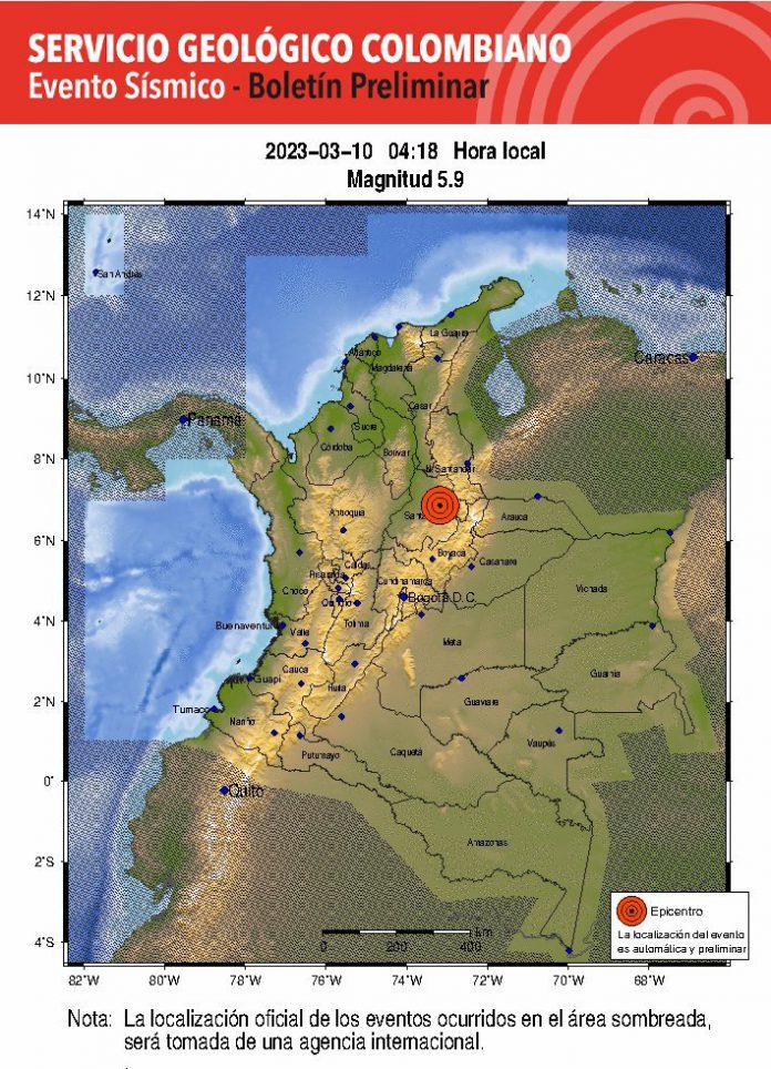 Temblor de magnitud 5.9 sacudió a los colombianos este viernes