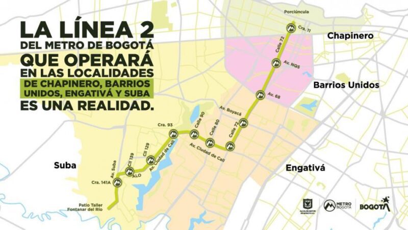 Mapa de la segunda línea del Metro de Bogotá