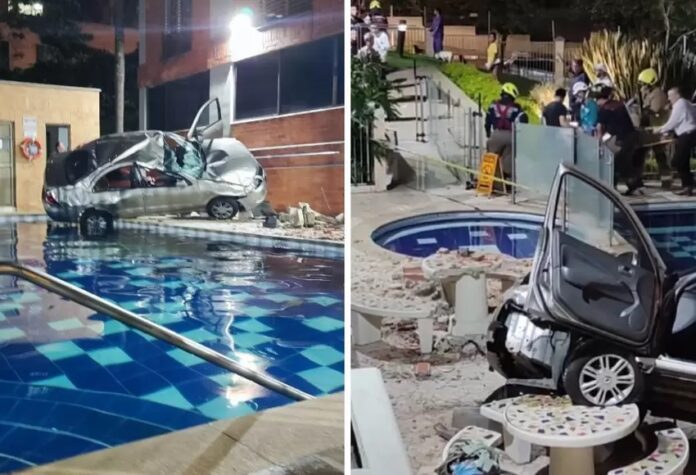 Medellín: carro cayó a una piscina desde un 3er piso