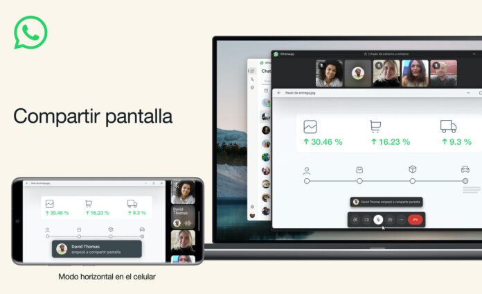 WhatsApp Incorpora opción de Compartir Pantalla y Modo Horizontal en Videollamadas