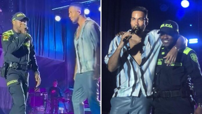 Policía canta con Romeo Santos en concierto en Medellín