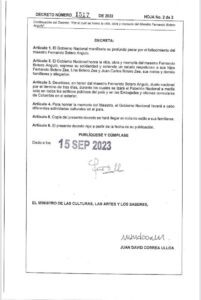 Fernando Botero: Tres días de duelo nacional decretados por el Gobierno