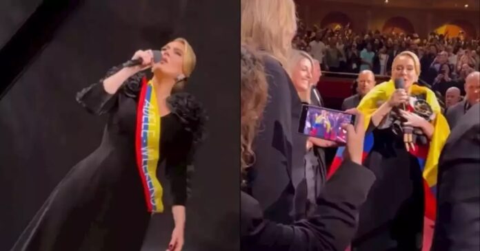 Adele deslumbra al público al exhibir la bandera de Colombia en Las Vegas