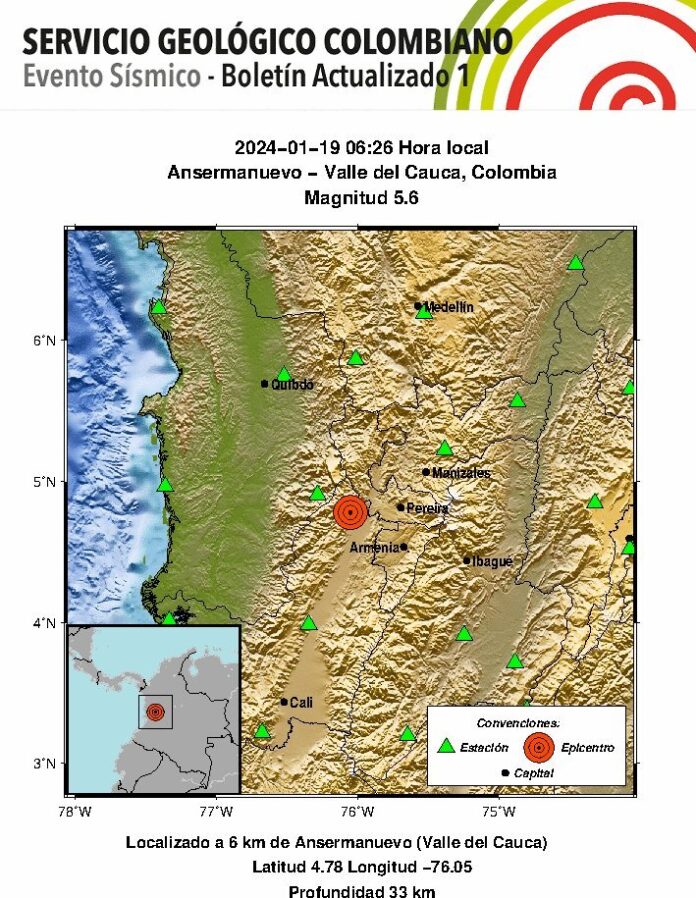 Sismo de 5.6 sacude gran parte del territorio colombiano este viernes 19 de enero