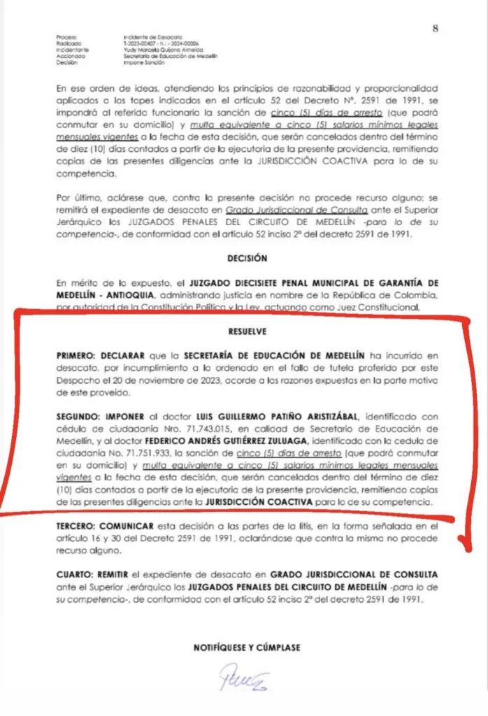 ALCALDE DE MEDELLÍN, FEDERICO GUTIÉRREZ, ENFRENTA ORDEN DE ARRESTO POR DESACATO JUDICIAL