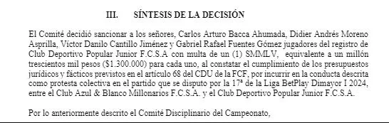 Jugadores del Junior reciben duras sanciones después del partido contra Millonarios